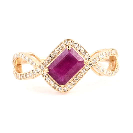 1.23 Ct Emerald Cut Natural Corundum Ruby 14K Gold Ring