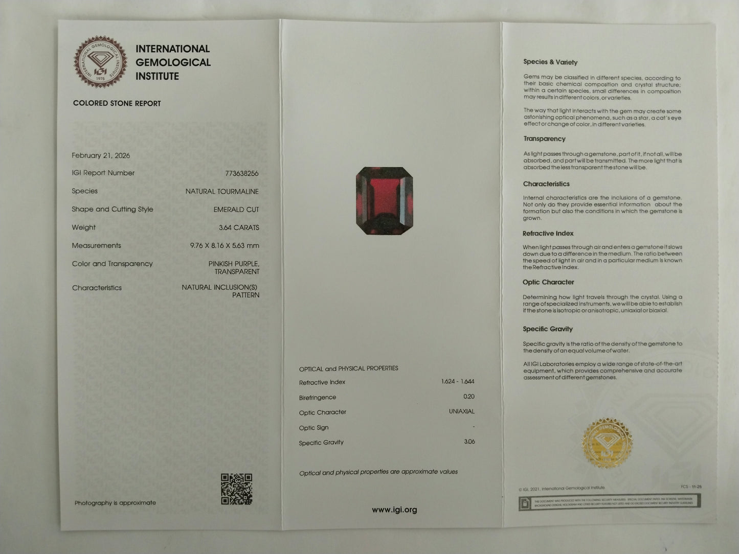 3.64 Natural Tourmaline Emerald Cut Gemstone