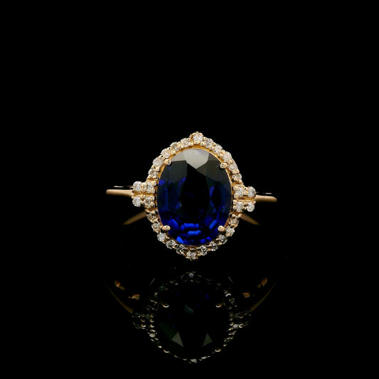 2.30 Ct Oval Mixed Cut Lab Grown Sapphire 14K Gold Ring