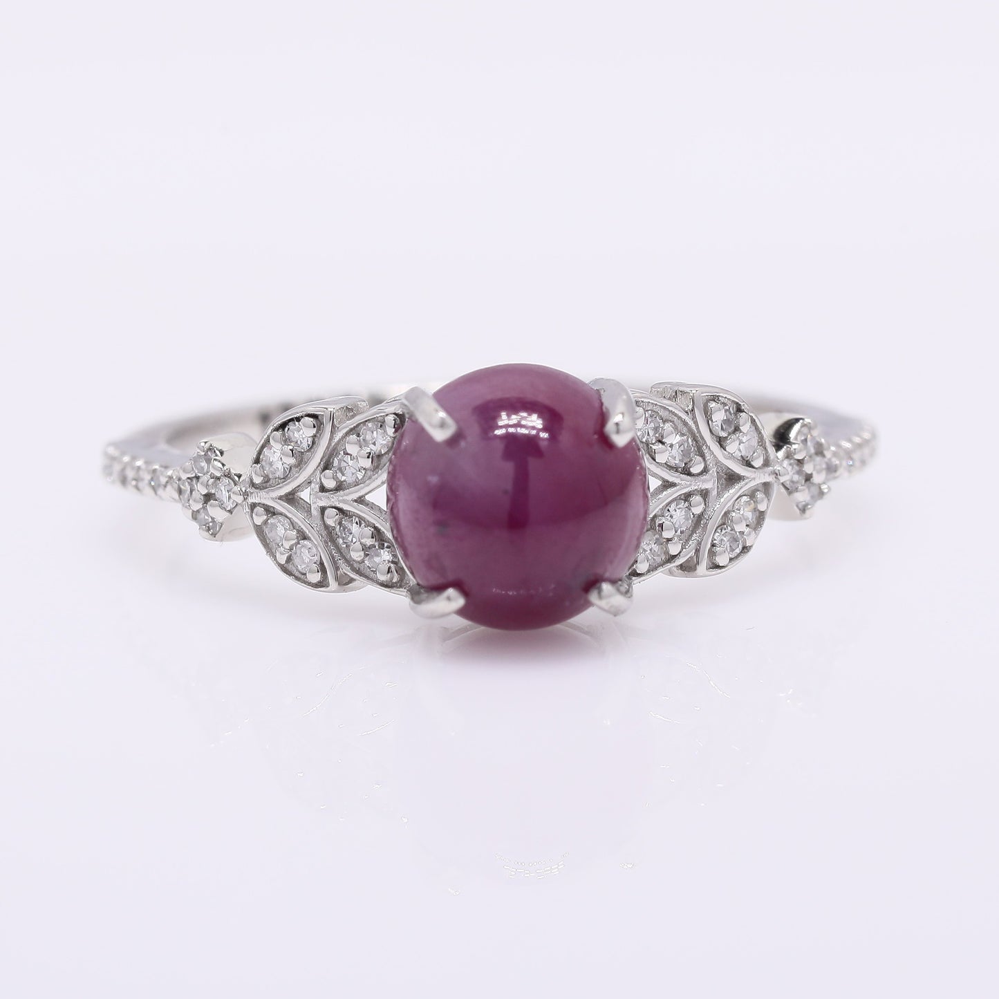 2.51 Ct Round Cabochon Cut Natural Ruby 950 Platinum Ring