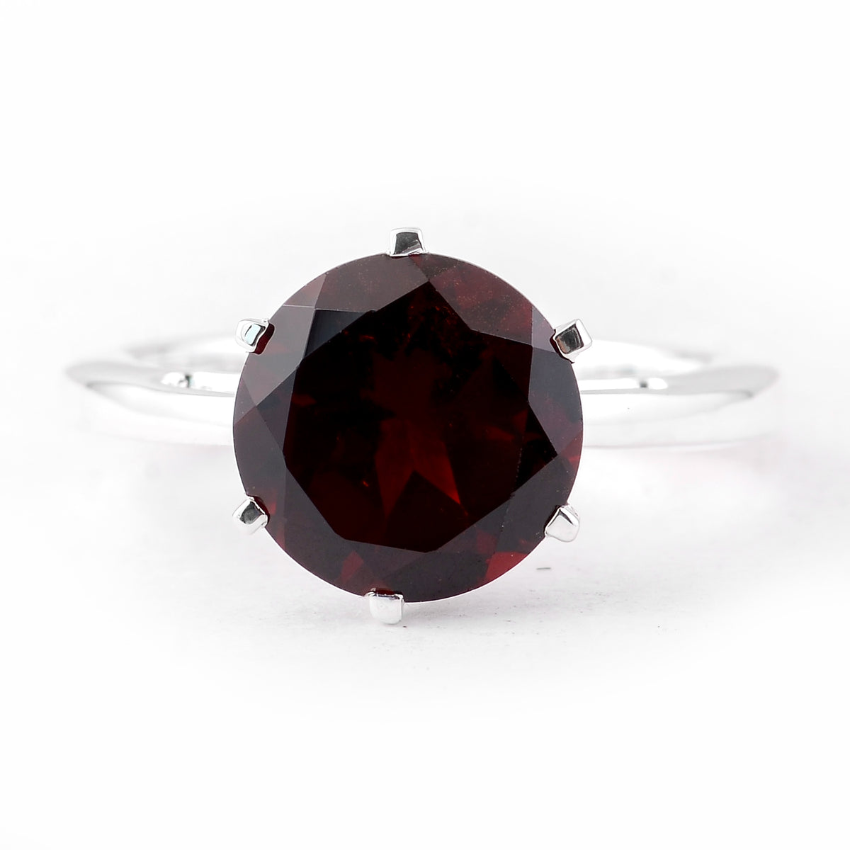4.26 Ct Round Garnet 925 Sterling Silver Ring