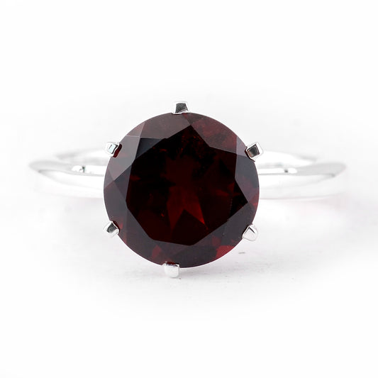 4.26 Ct Round Garnet 925 Sterling Silver Ring
