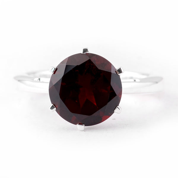 4.26 Ct Round Garnet 925 Sterling Silver Ring
