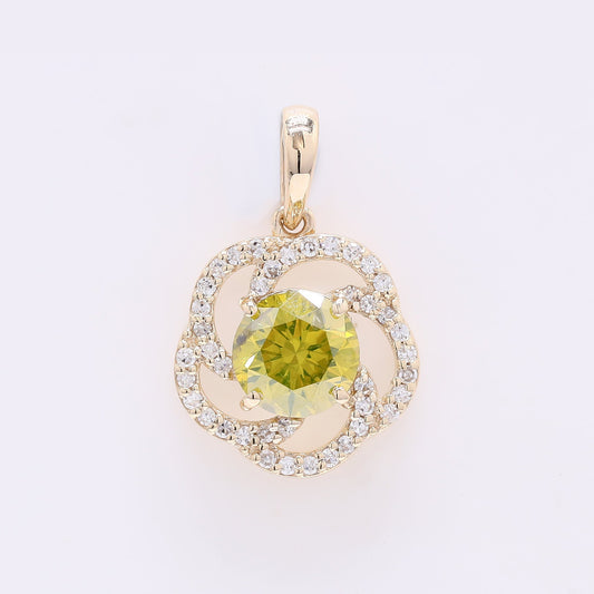 0.99 Ct Round Yellow Diamond 14K Gold Pendant