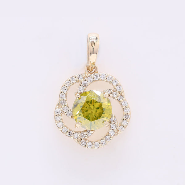 0.99 Ct Round Yellow Diamond 14K Gold Pendant