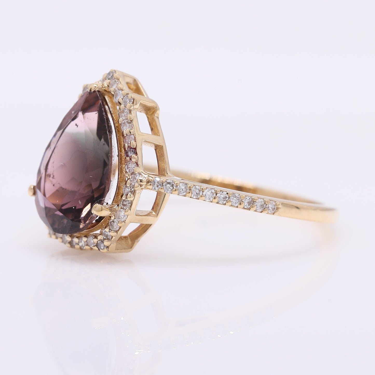 2.33 Ct Pear Mixed Cut Natural Tourmaline 14K Gold Ring