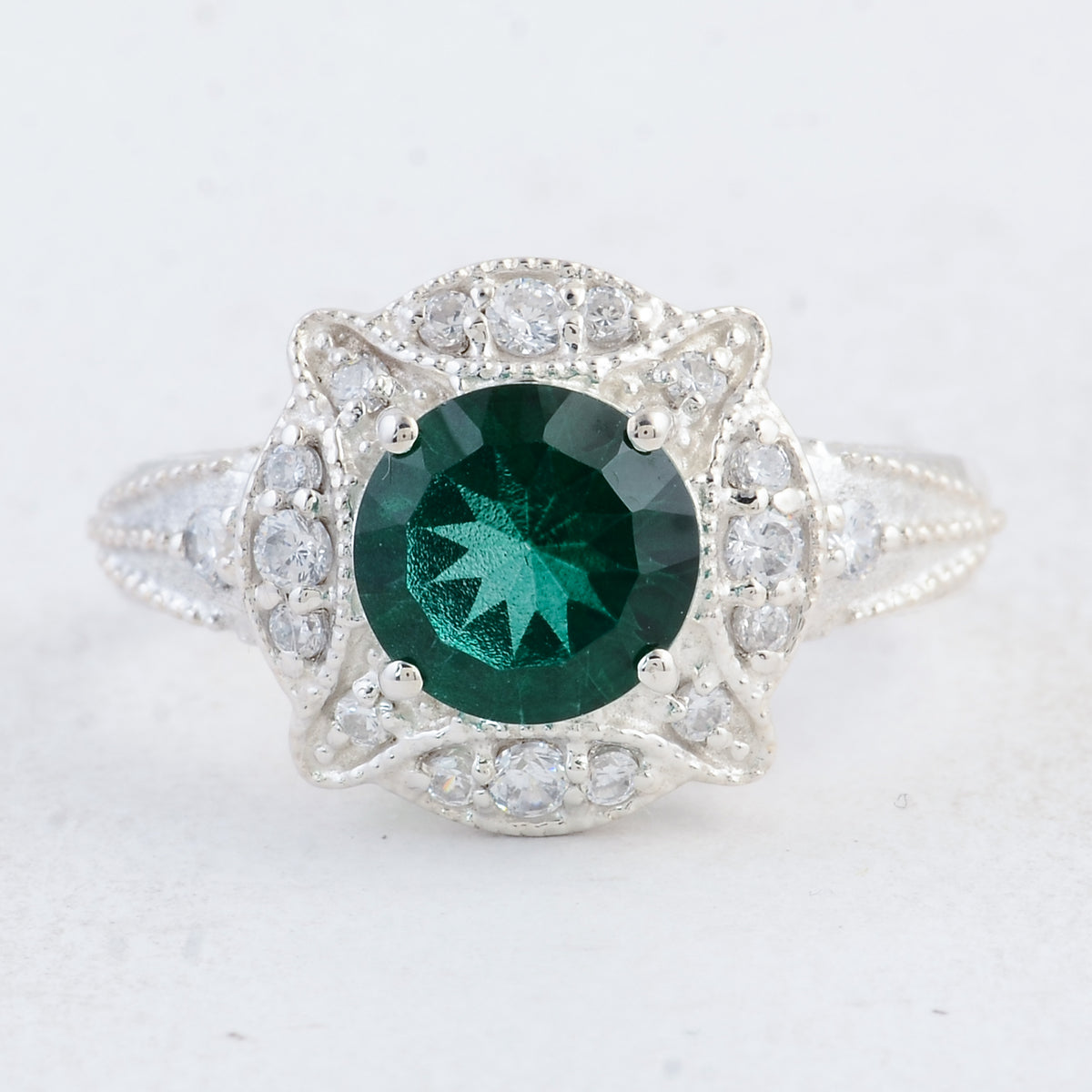 2.95 Ct Round Green Topaz 925 Sterling Silver Ring