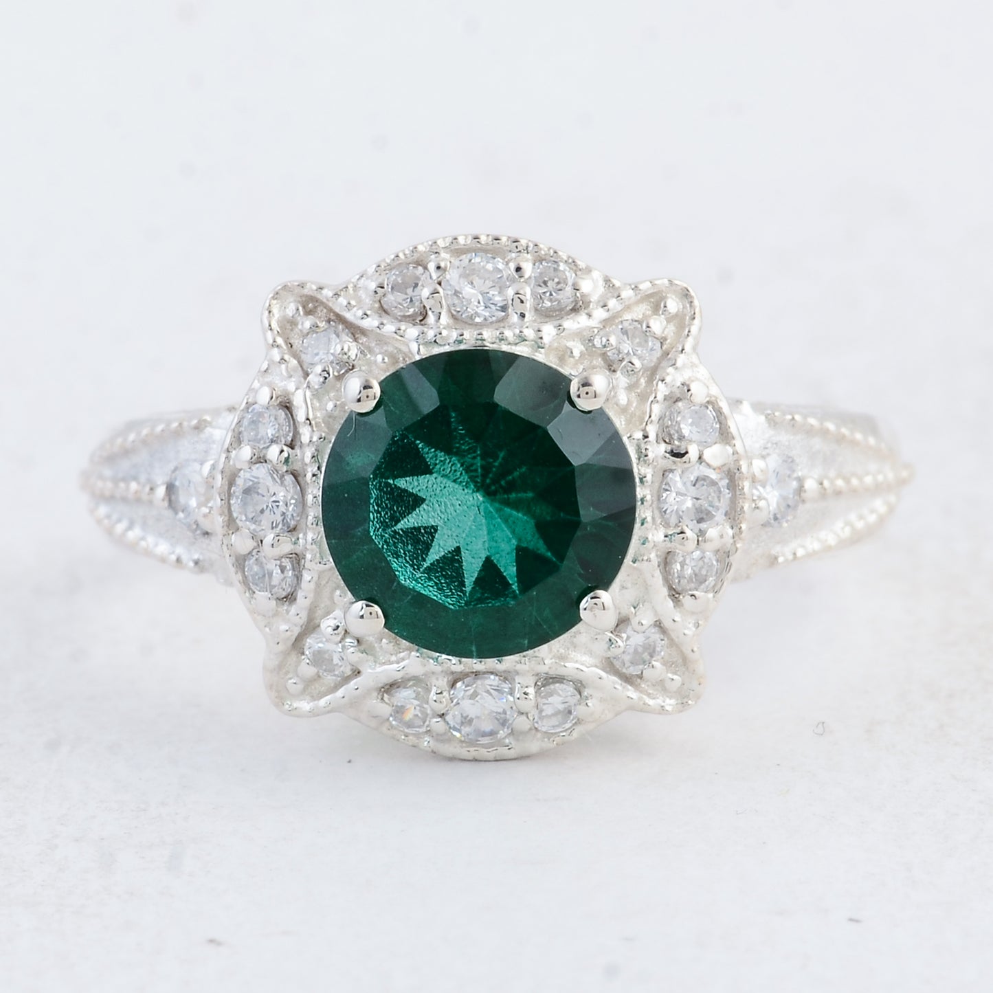2.95 Ct Round Green Topaz 925 Sterling Silver Ring