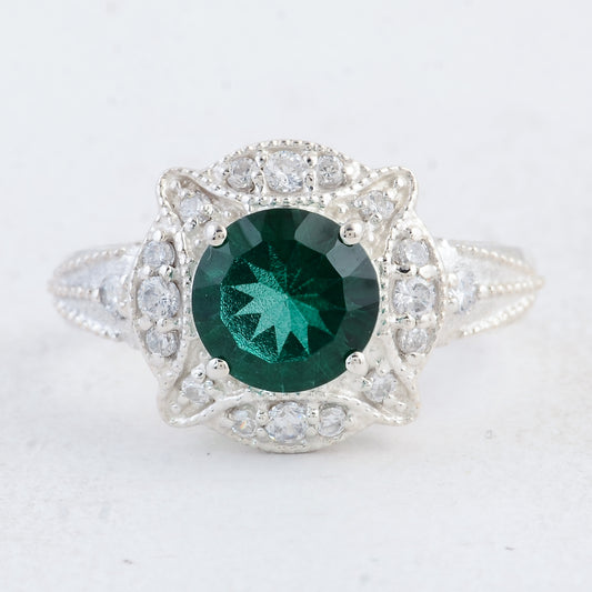 2.95 Ct Round Green Topaz 925 Sterling Silver Ring