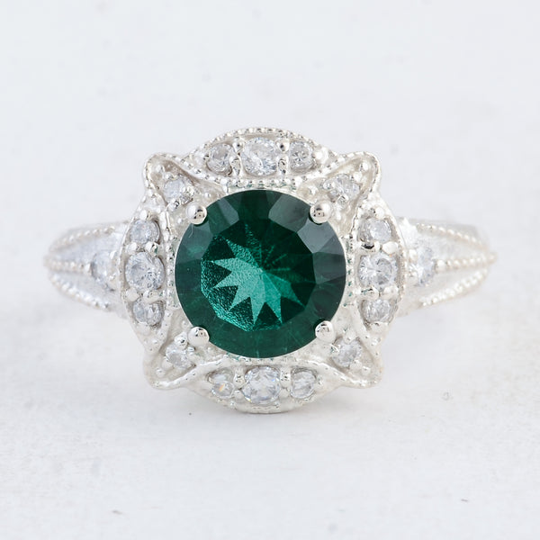 2.95 Ct Round Green Topaz 925 Sterling Silver Ring