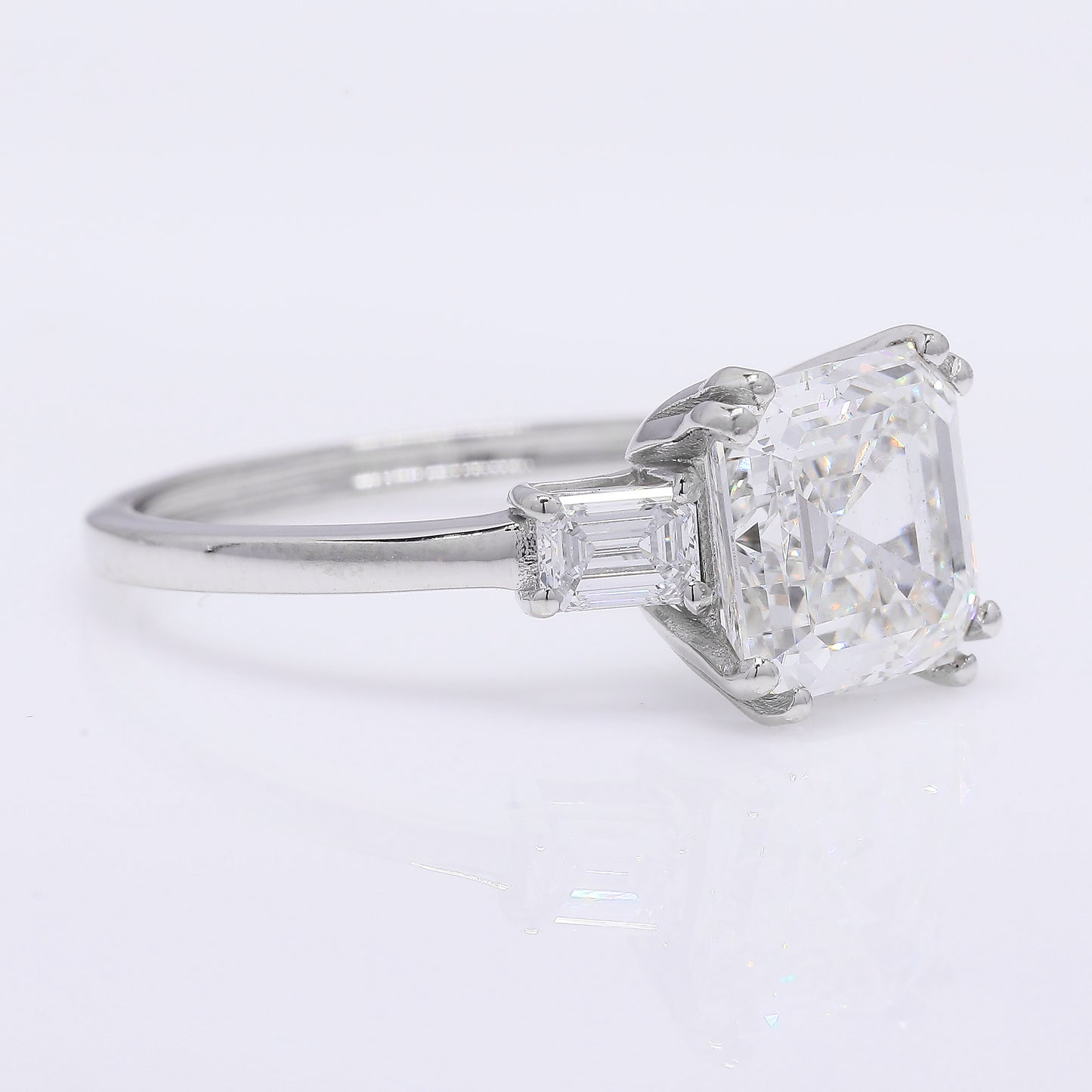 3.44 Ct Square Emerald Cut Lab Grown Diamond 950 Platinum Ring