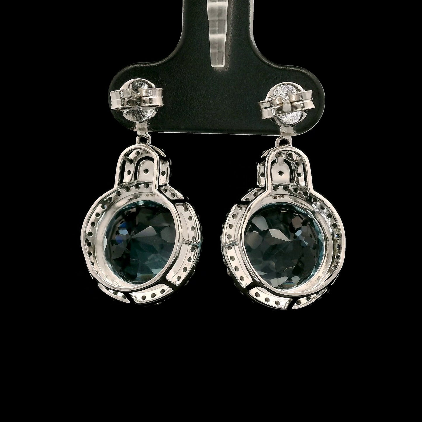 14.69 Ct Round Blue Topaz, White Zircon 925 Sterling Silver Earrings