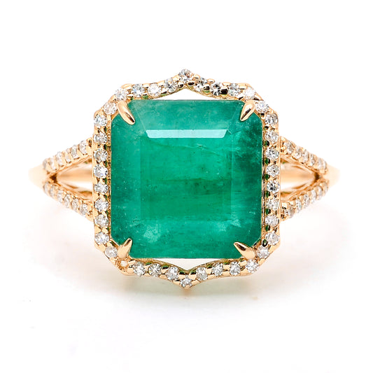 5.51 Ct Octagon Natural Emerald 14K Gold Ring