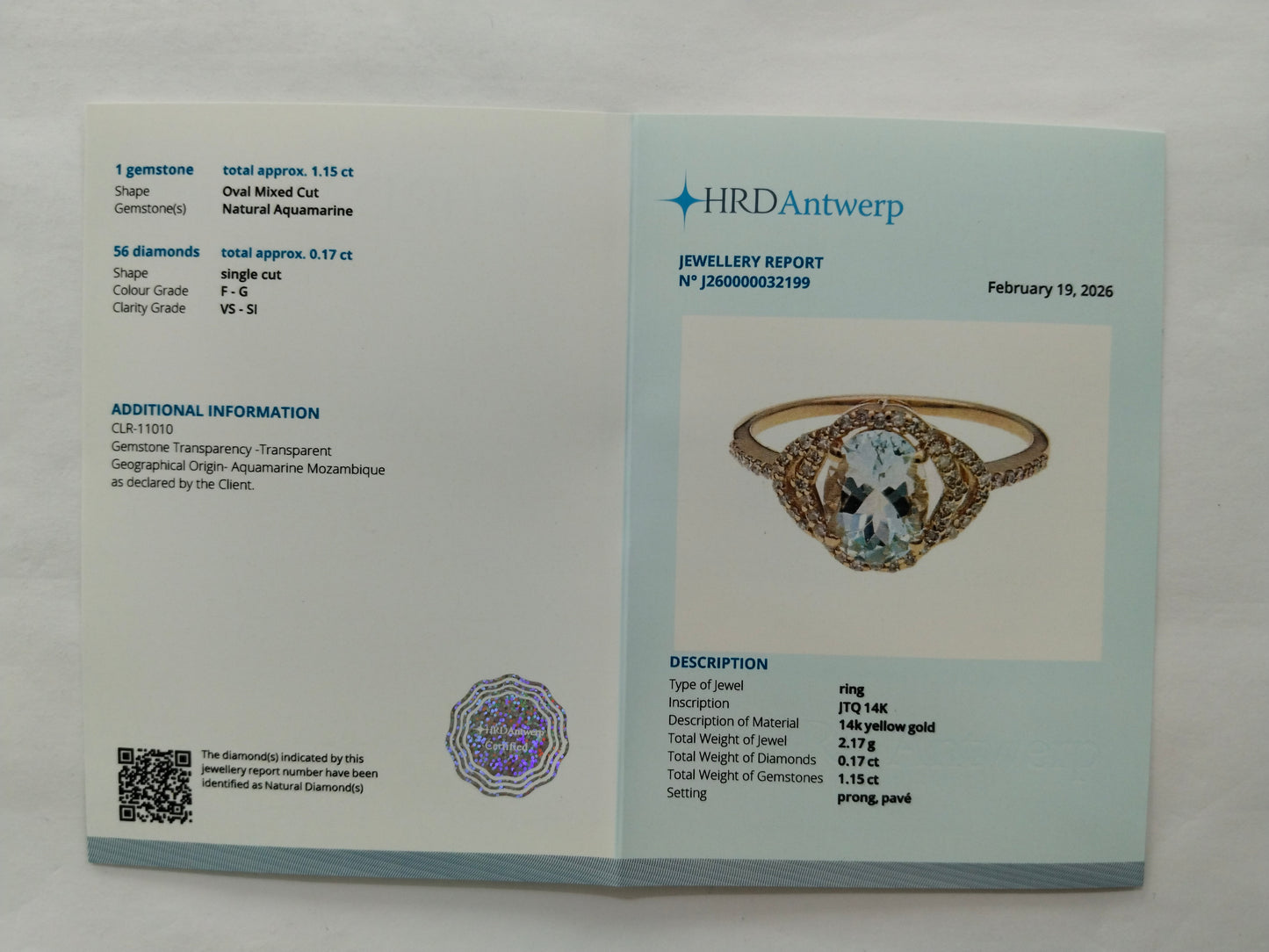 1.32 Ct Oval Mixed Cut Natural Aquamarine 14K Gold Ring