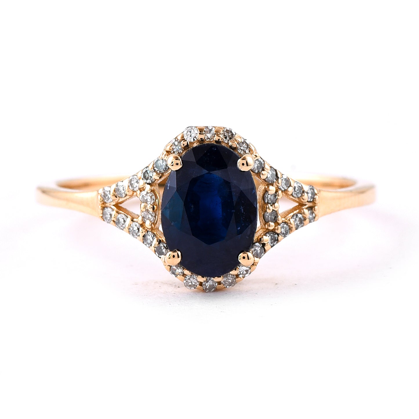 1.35 Ct Oval Mixed Cut Natural Sapphire 14K Gold Ring