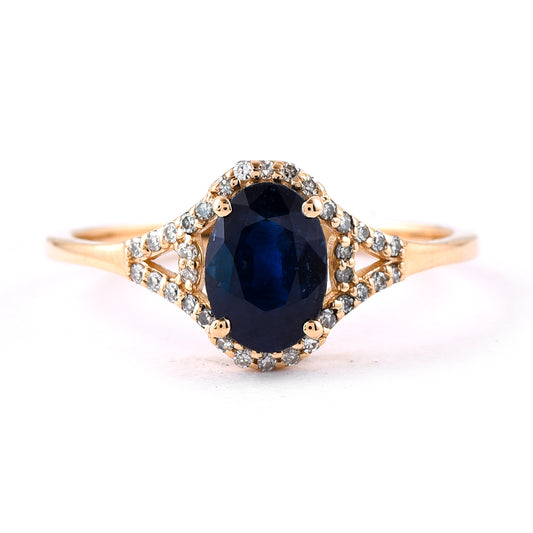 1.35 Ct Oval Mixed Cut Natural Sapphire 14K Gold Ring