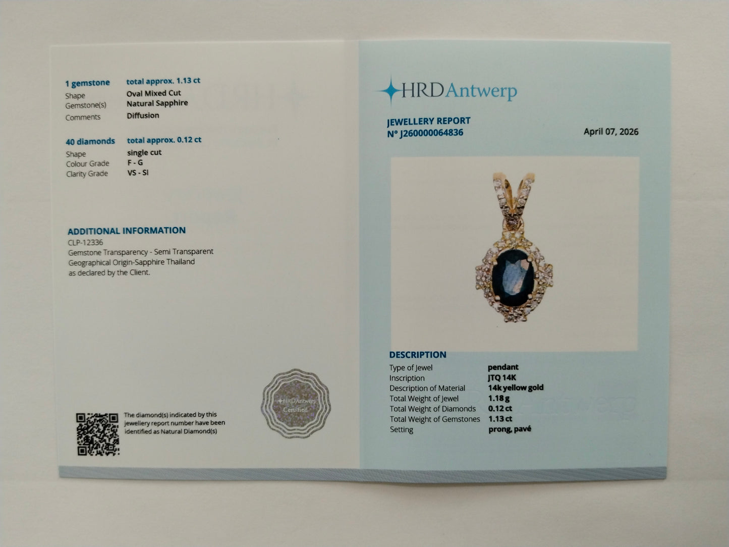 1.25 Ct Oval Mixed Cut Natural Sapphire 14K Gold Pendant
