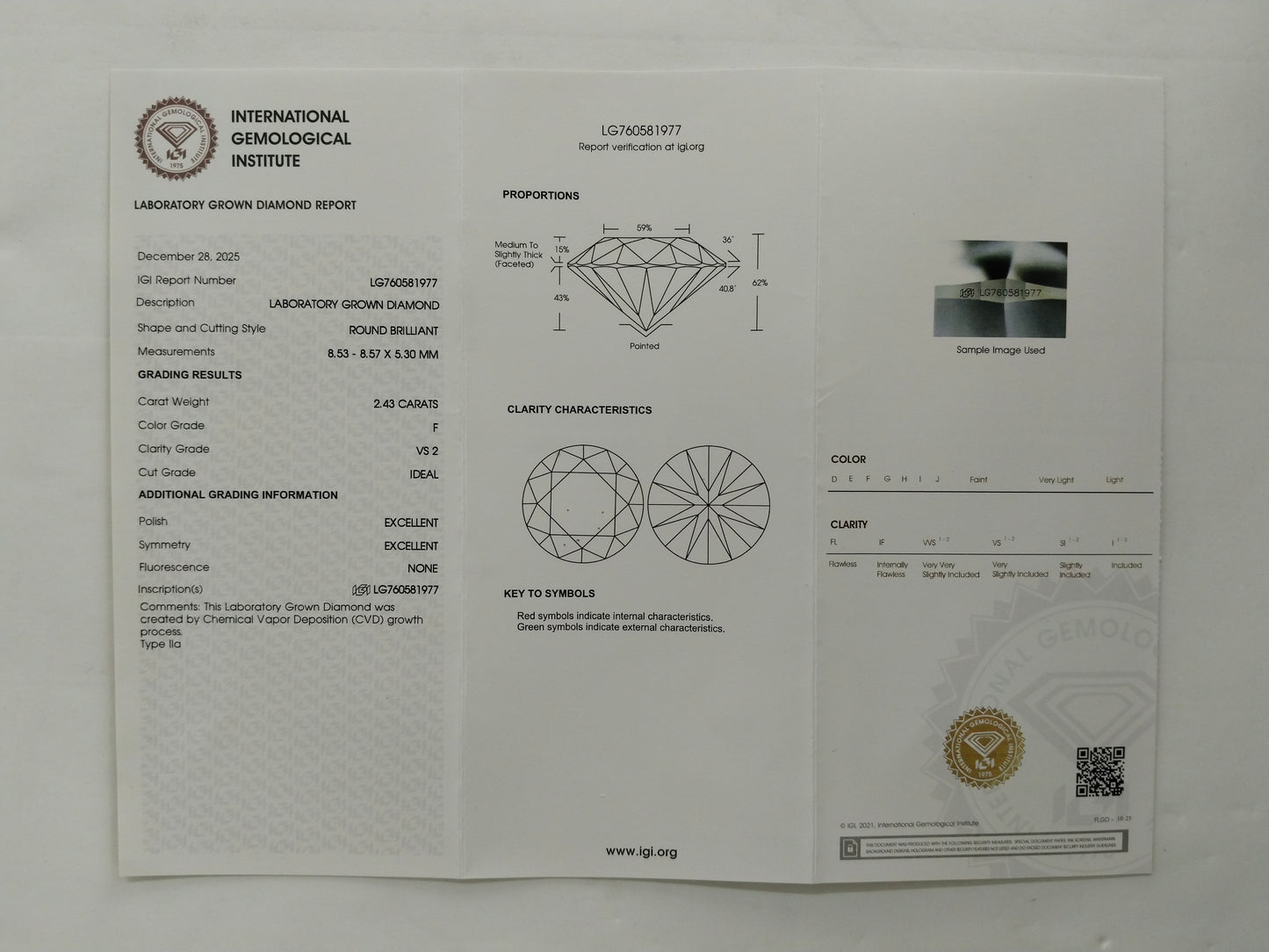 2.63 Ct Round Brilliant Lab Grown Diamond 950 Platinum Ring