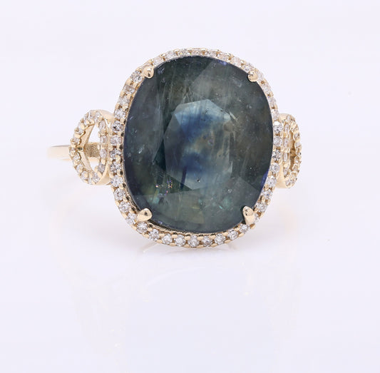8.95 Ct Oval Mixed Cut Natural Sapphire 14K Gold Ring