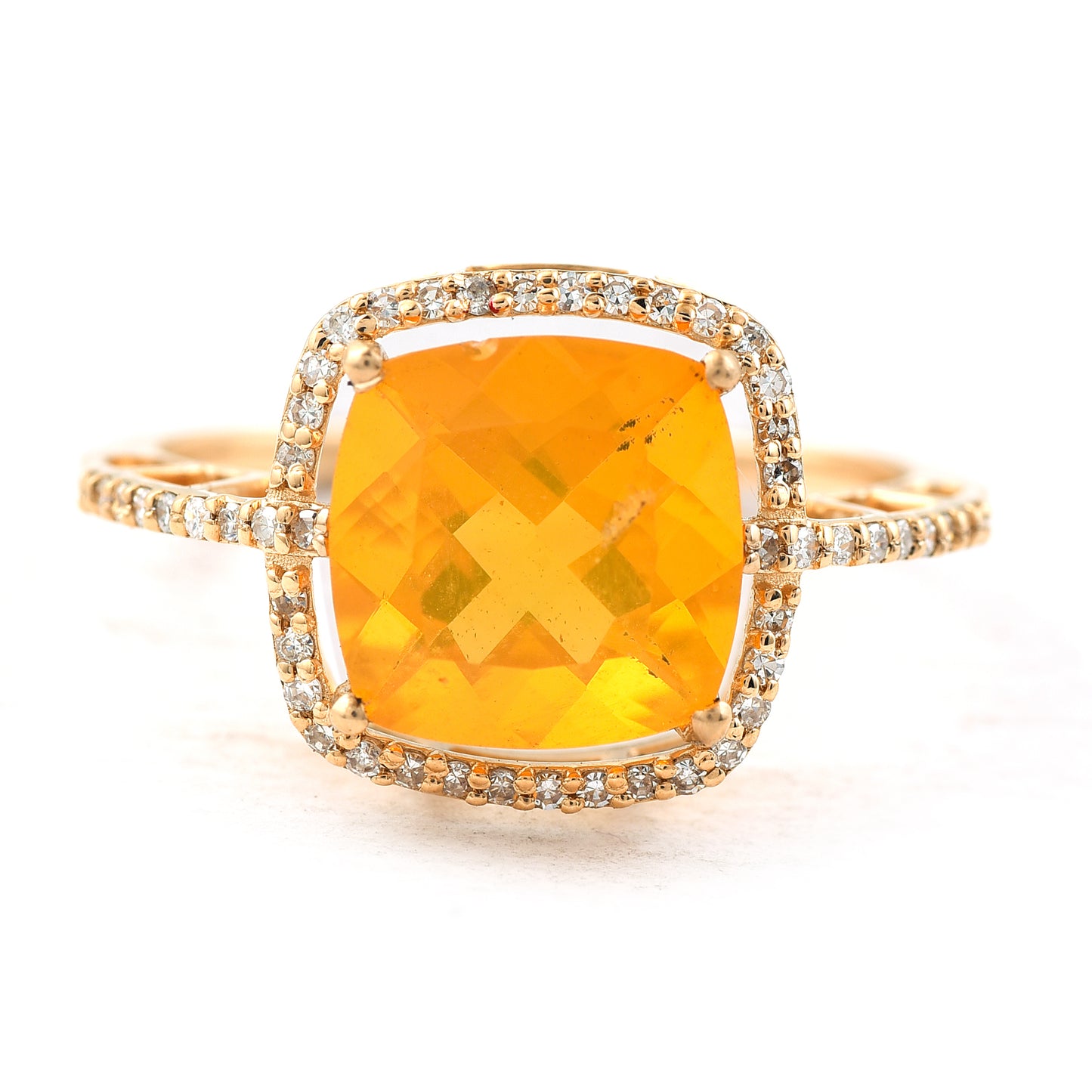 2.24 Ct Cushion Mixed Cut Natural Fire Opal 14K Gold Ring