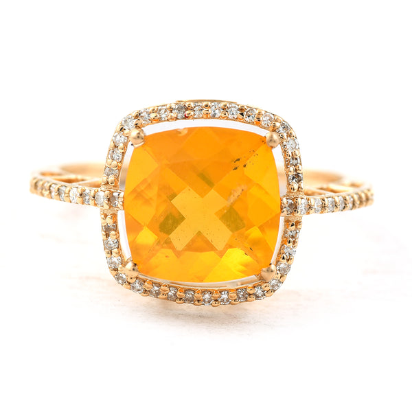 2.24 Ct Cushion Mixed Cut Natural Fire Opal 14K Gold Ring