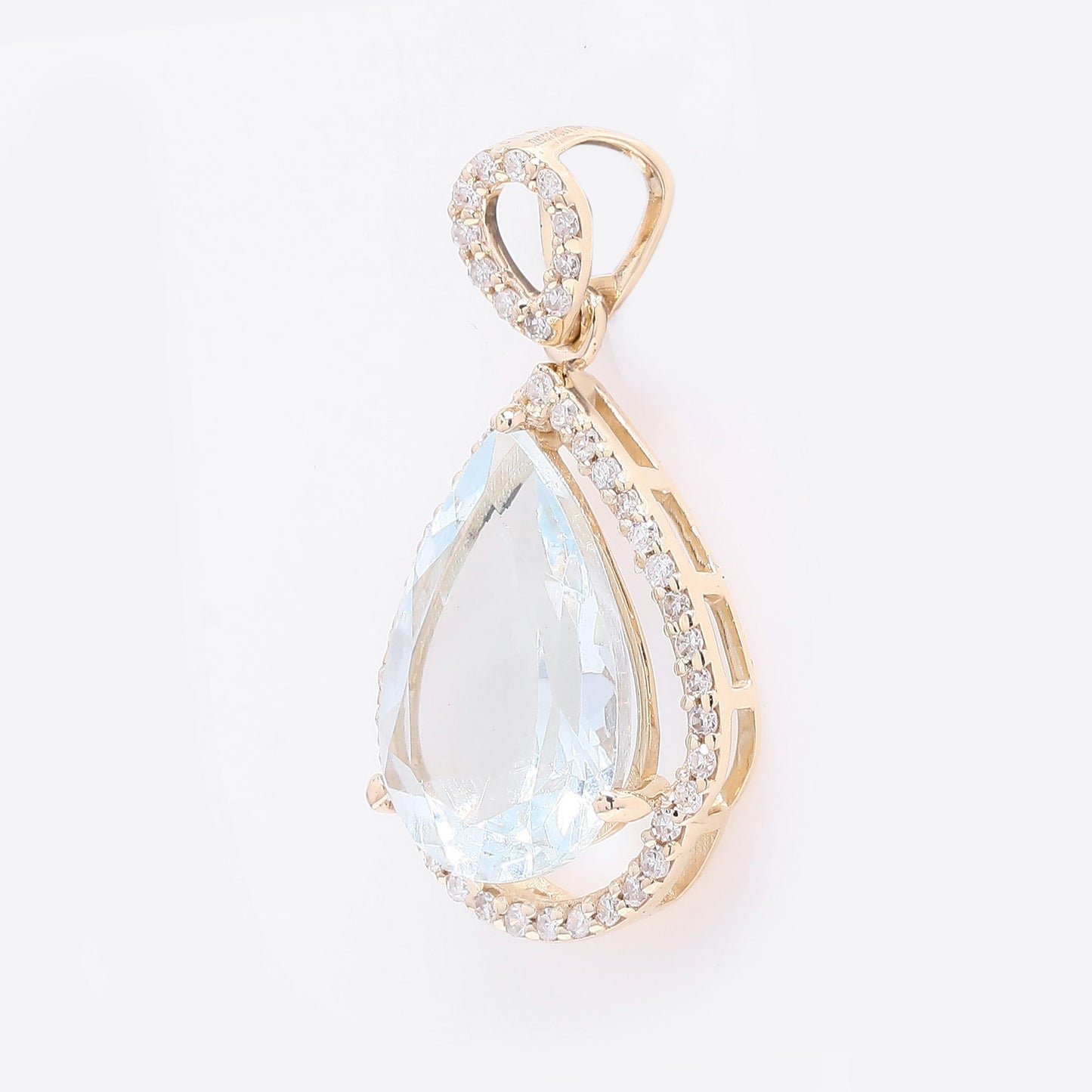 2.02 Ct Pear Mixed Cut Natural Aquamarine 14K Gold Pendant