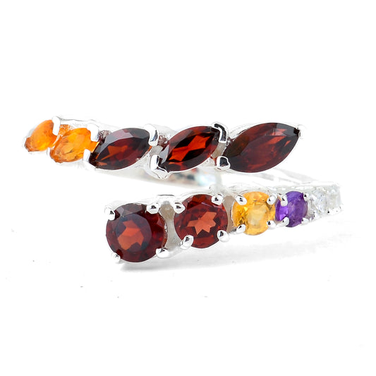 1.67 Ct Round Garnet, Citrine, Amethyst, Cubic Zirconia 925 Sterling Silver Ring