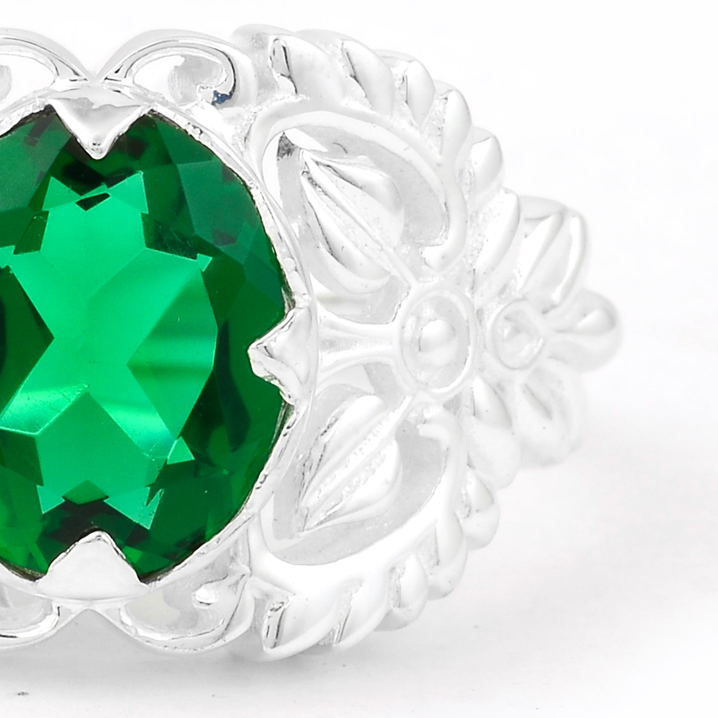 2.15 Ct Oval Created Emerald 925 Sterling Silver Ring