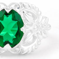 2.15 Ct Oval Created Emerald 925 Sterling Silver Ring