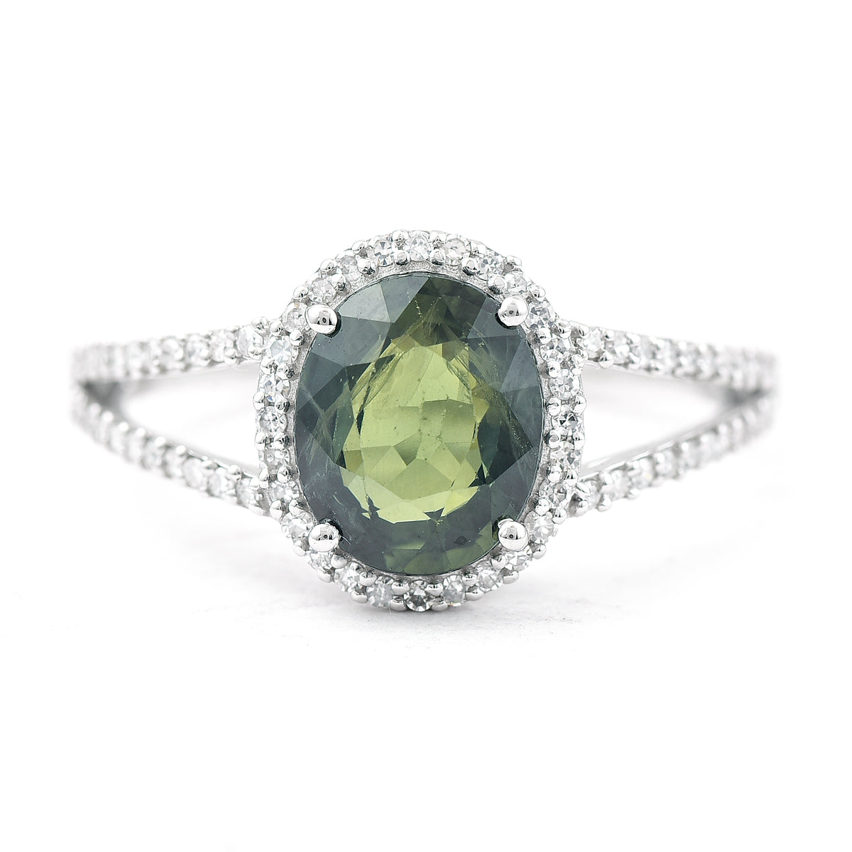 2.42 Ct Oval Mixed Cut Natural Green Sapphire 950 Platinum Ring