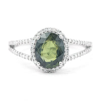 2.42 Ct Oval Mixed Cut Natural Green Sapphire 950 Platinum Ring