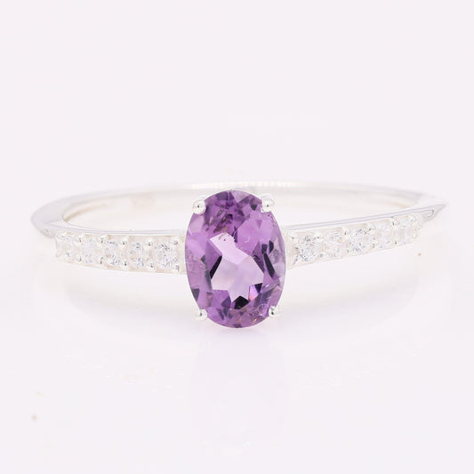 1.07 Ct Oval Amethyst 925 Silver Ring