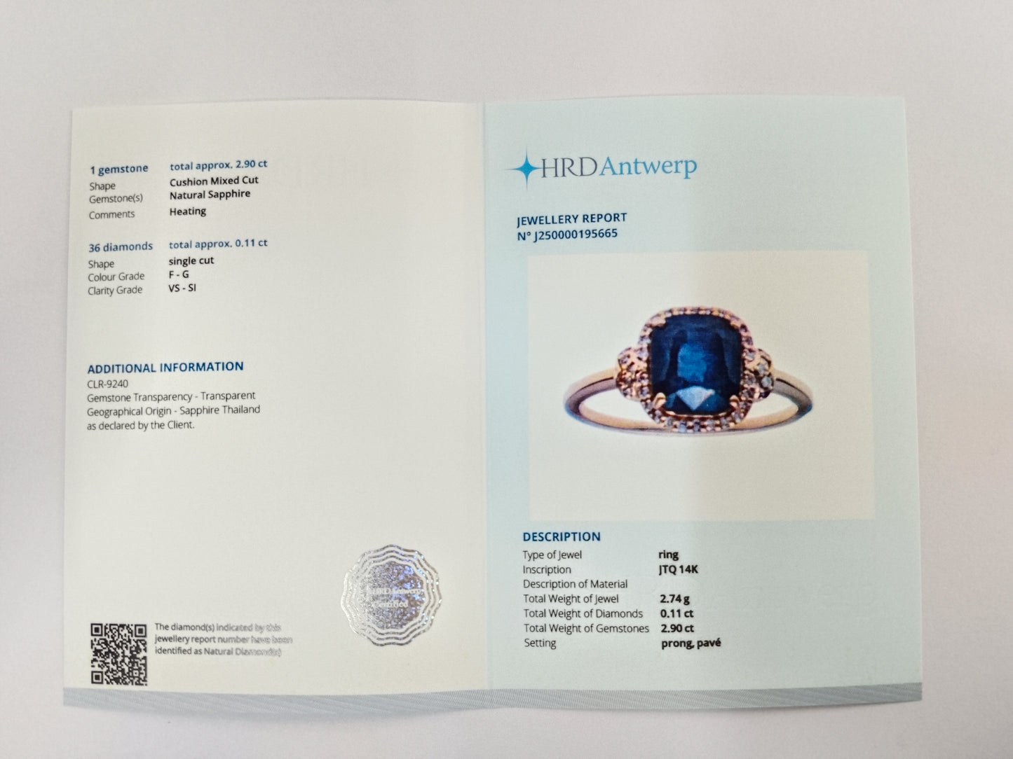 3.01 Ct Cushion Mixed Cut Natural Sapphire 14K Gold Ring