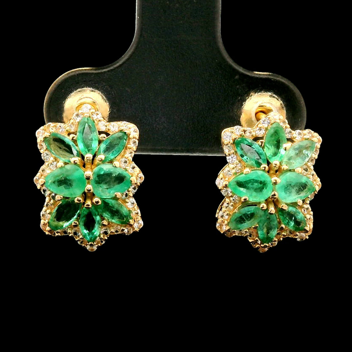 1.61 Ct Pear Emerald 14K Gold Earrings
