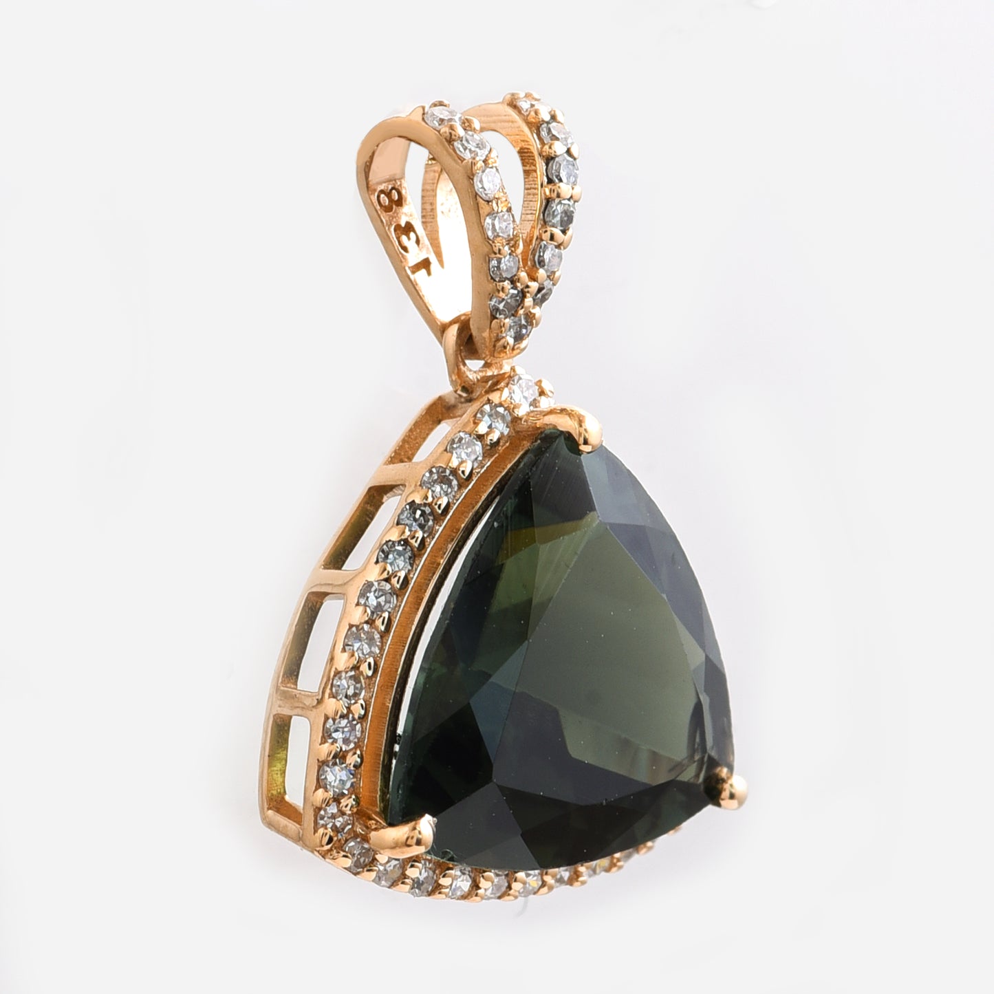3.02 Ct Triangle Mixed Cut Natural Green Tourmaline 14K Gold Pendant