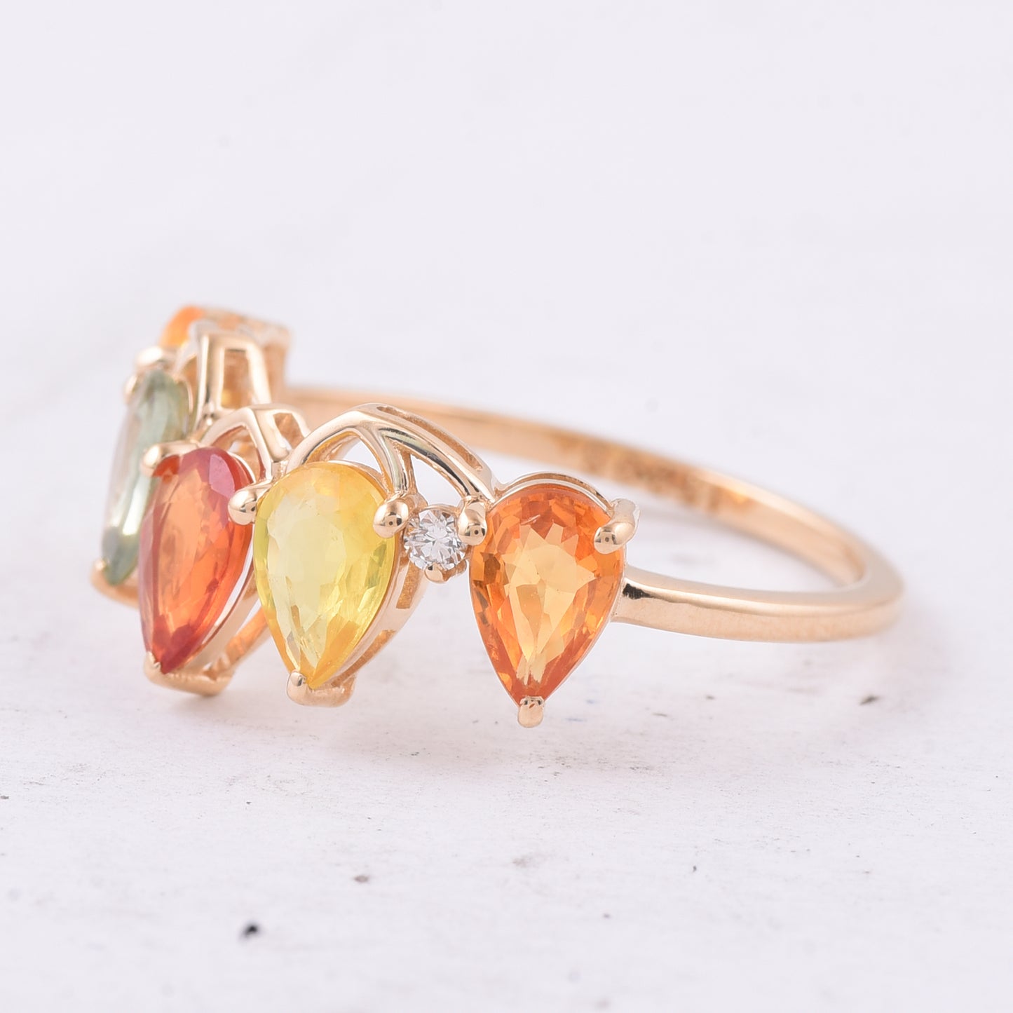 2.20 Ct Pear Natural Multi Coloured Sapphire 14K Gold Ring