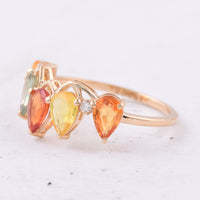 2.20 Ct Pear Natural Multi Coloured Sapphire 14K Gold Ring