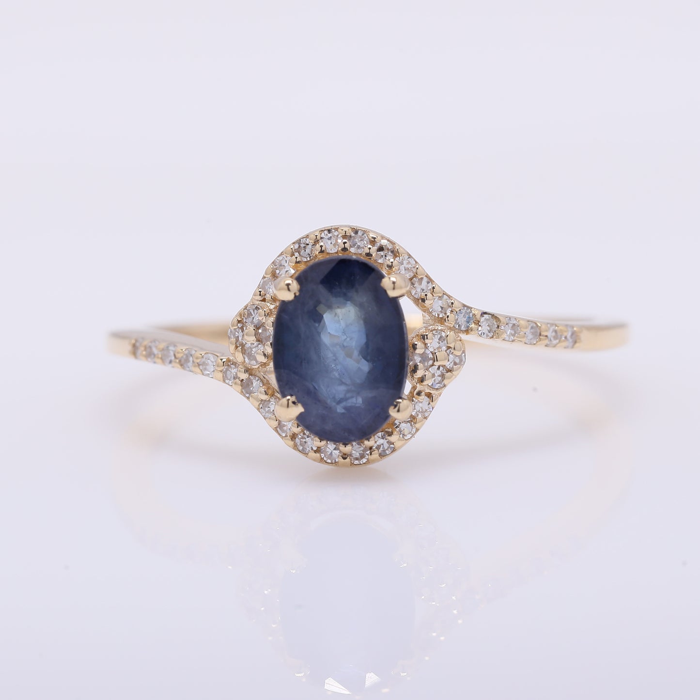 1.30 Ct Oval Mixed Cut Natural Sapphire 14K Gold Ring