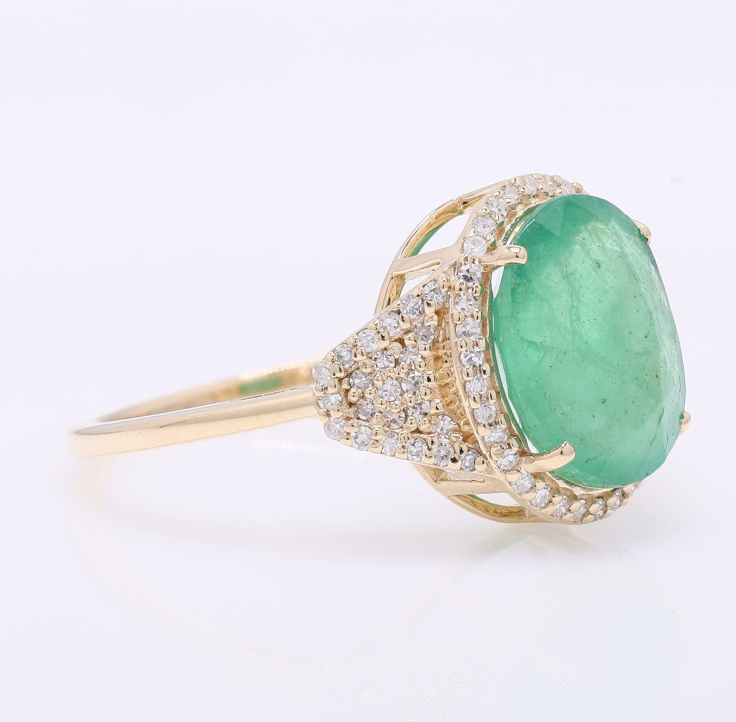 3.57 Ct Oval Mixed Cut Natural Emerald 14K Gold Ring