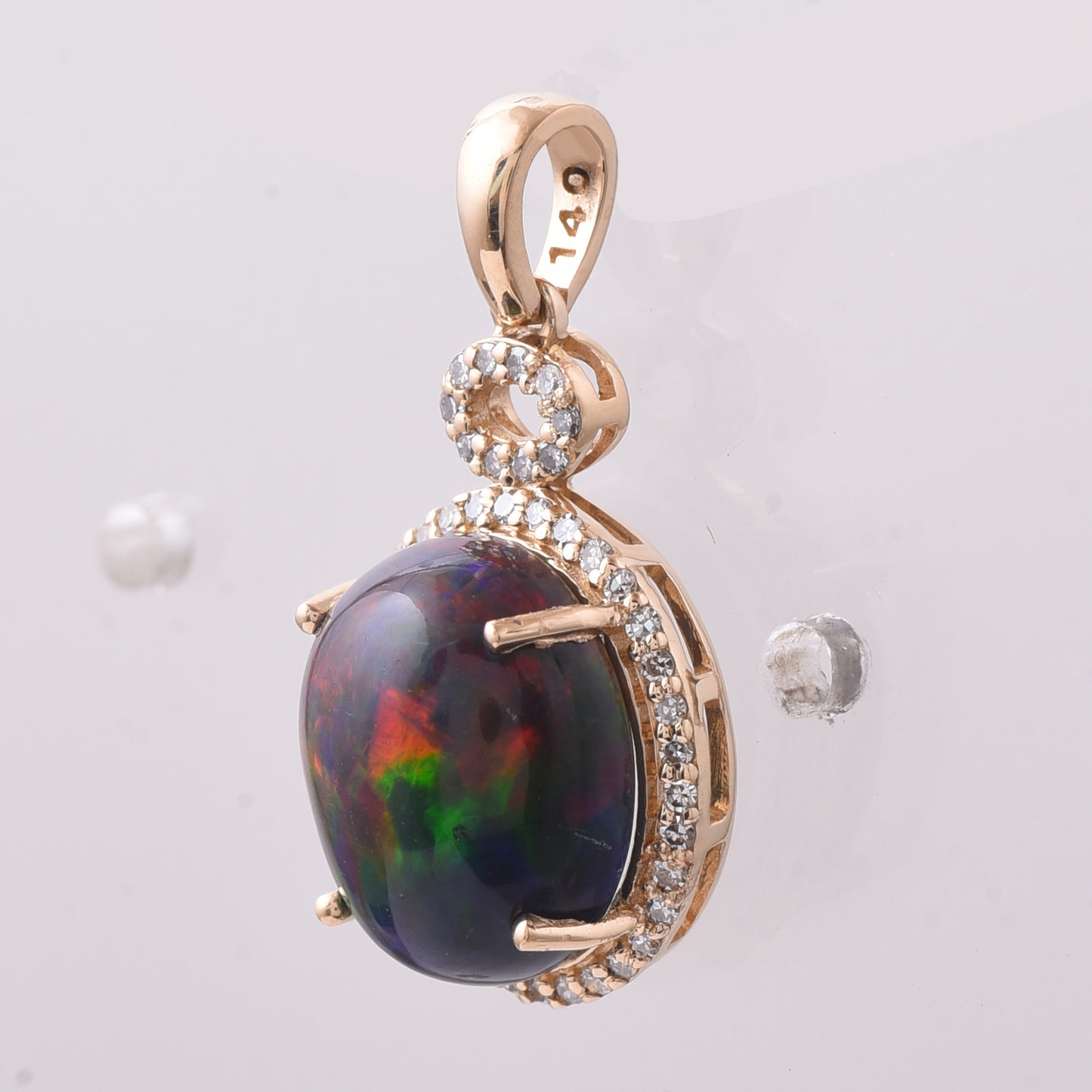 3.14 Ct Oval Cabochon Cut Natural Black Opal 14K Gold Pendant