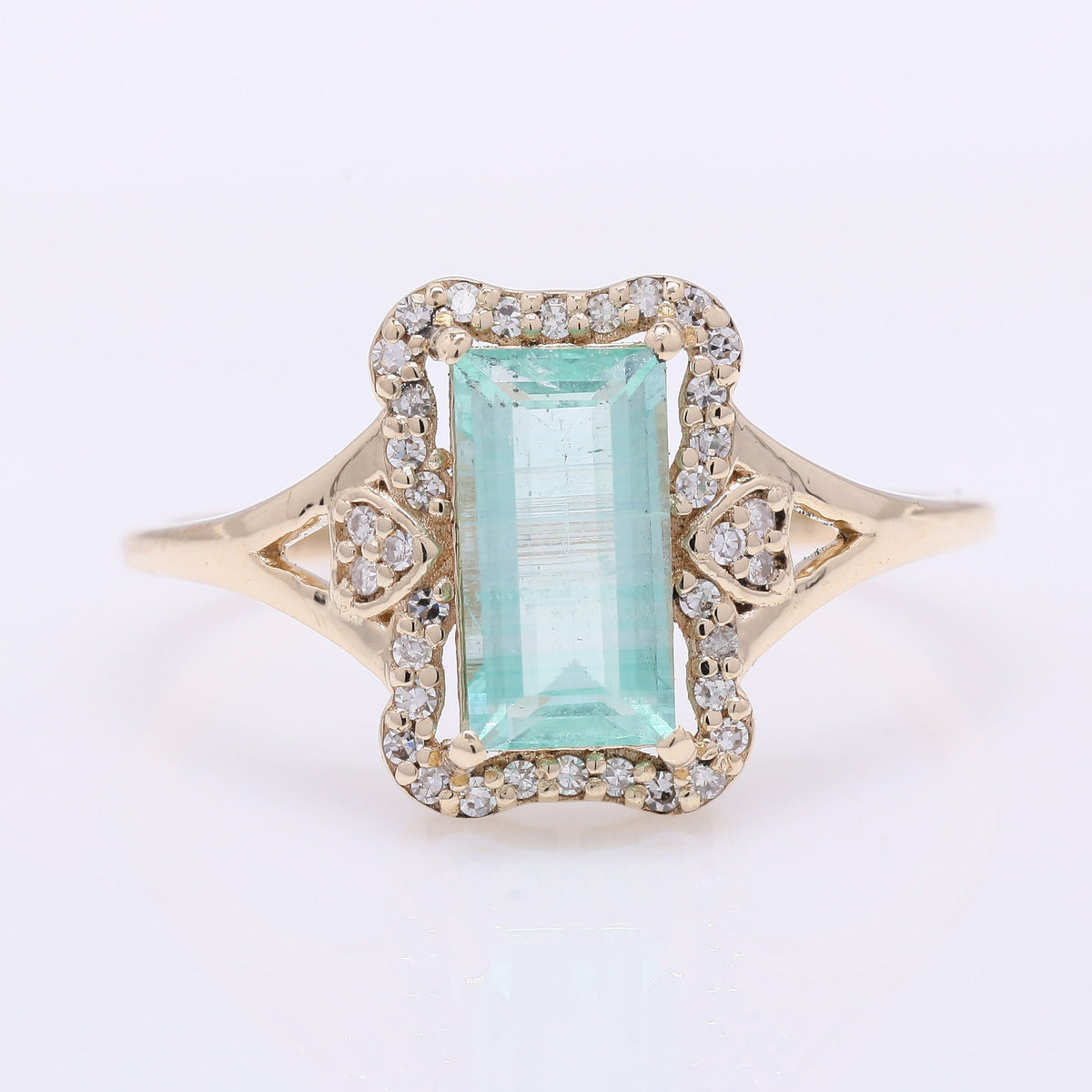 1.27 Ct Rectangle Step Cut Natural Emerald 14K Gold Ring