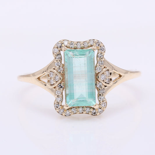 1.27 Ct Rectangle Step Cut Natural Emerald 14K Gold Ring
