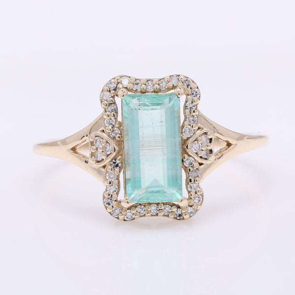 1.27 Ct Rectangle Step Cut Natural Emerald 14K Gold Ring
