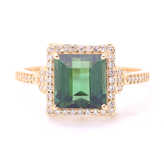 2.45 Ct Square Step Cut Natural Tourmaline 14K Gold Ring