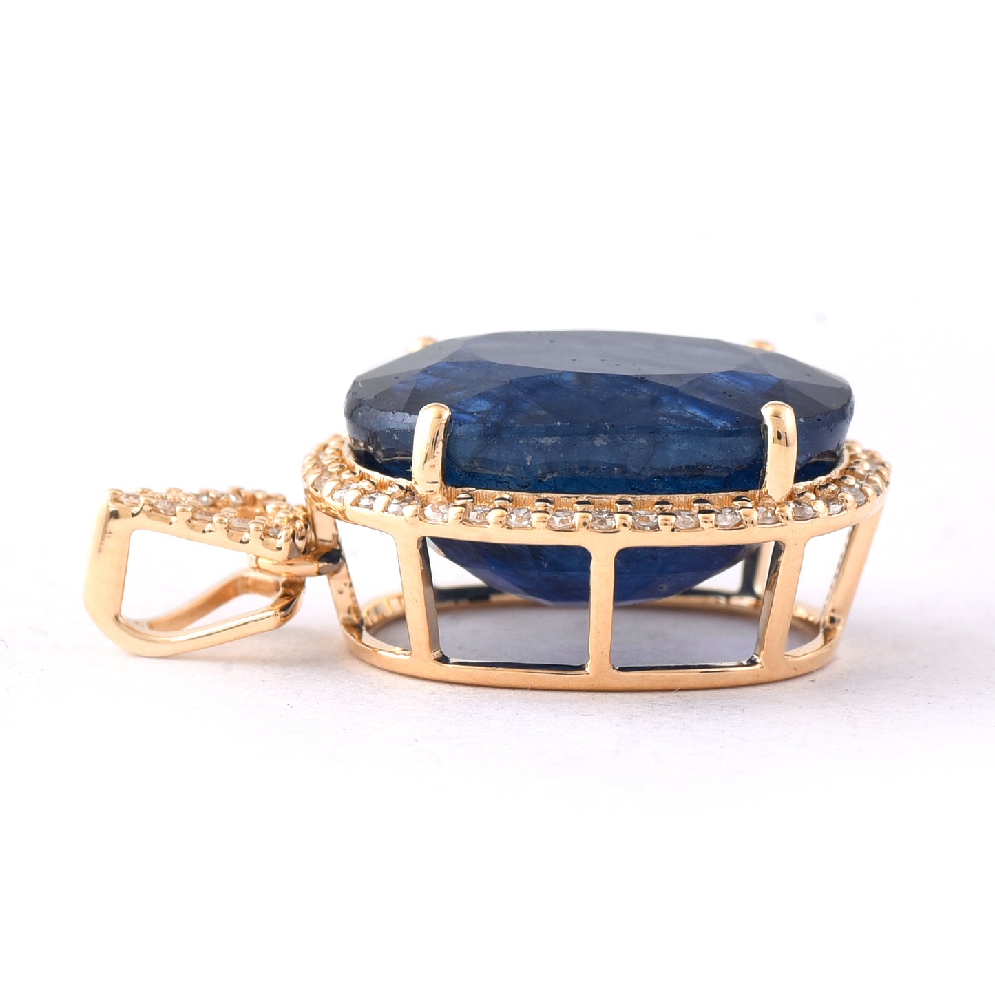 9.49 Ct Oval Mixed Cut Natural Sapphire 14K Gold Pendant