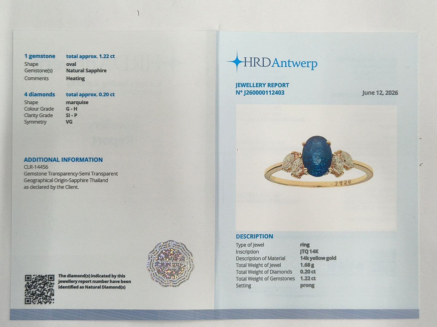 1.42 Ct Oval Natural Sapphire 14K Gold Ring