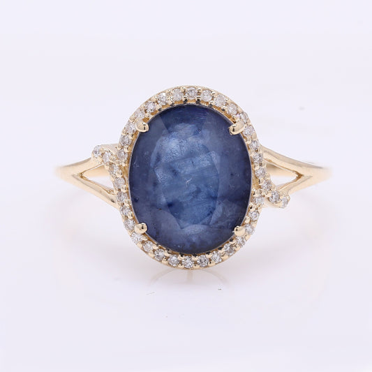 4.57 Ct Oval Mixed Cut Natural Sapphire 14K Gold Ring