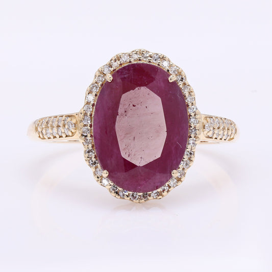 4.66 Ct Oval Mixed Cut Natural Ruby 14K Gold Ring