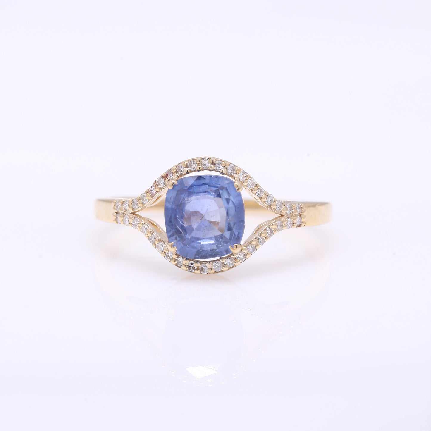 1.50 Ct Cushion Mixed Cut Natural Sapphire 14K Gold Ring