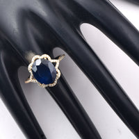 5.58 Ct Oval Mixed Cut Natural Sapphire 14K Gold Ring